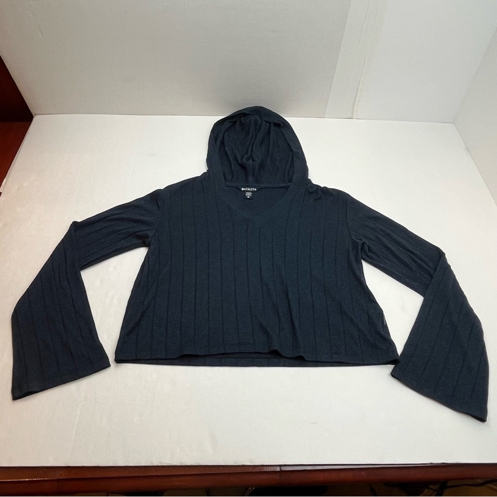 Athleta Harmony Hoodie‎ Sweatshirt Ribbed Stretch Blue Heather Womens Size XS